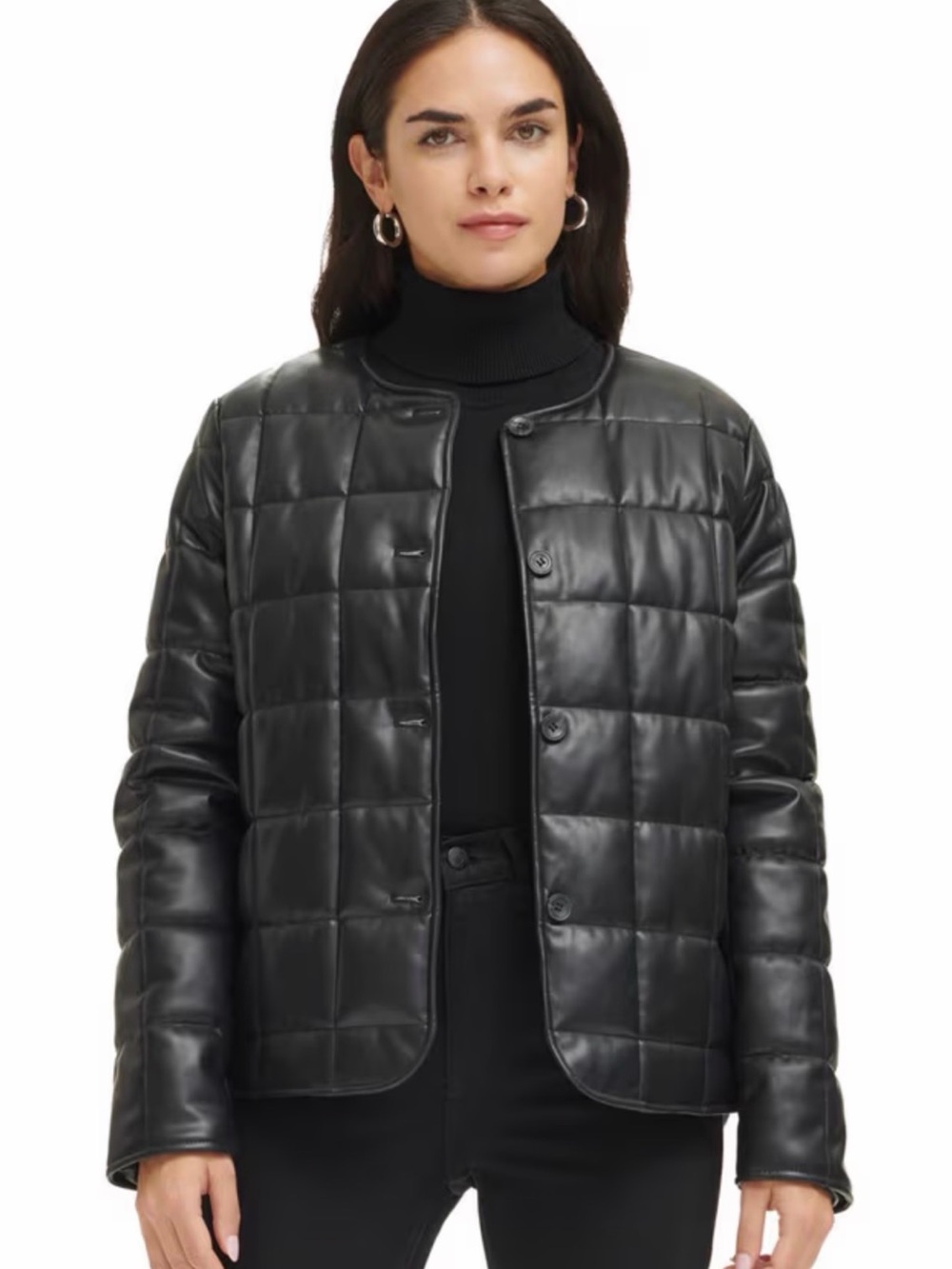 Calvin Klein Quilted Faux-Leather Black Jacket - Women's